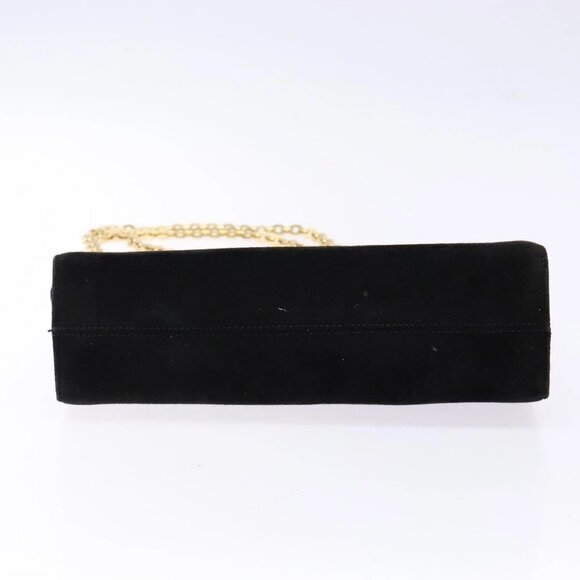Salvatore Ferragamo Gancini Chain Shoulder Bag Suede Black Gold Auth BA5012 - Picture 6 of 15